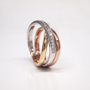 14K White, Yellow, and Rose Gold Diamond Twist Band