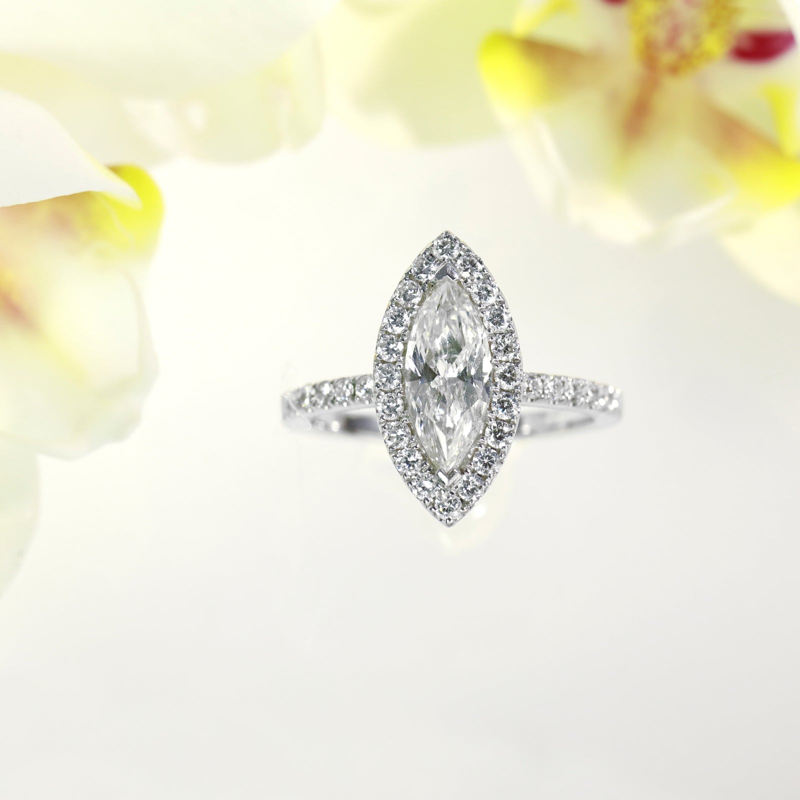 14K White Gold 1.01ct Marquise Diamond Halo Engagement Ring