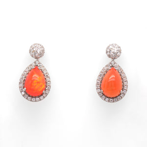 18K White Gold Rare Mexican Fire Opal And Diamond Earrings