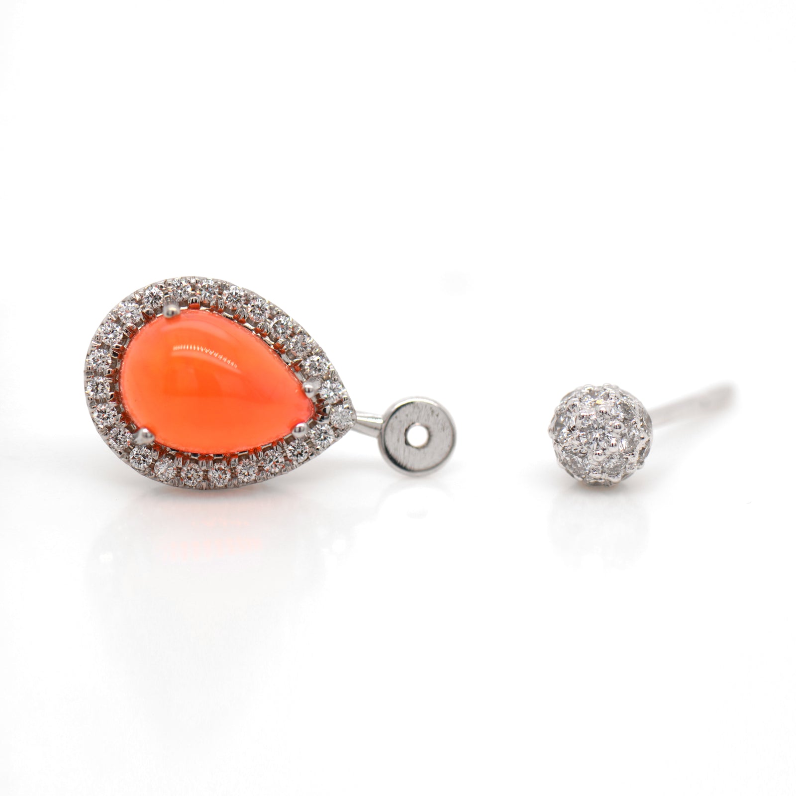 18K White Gold Rare Mexican Fire Opal And Diamond Earrings