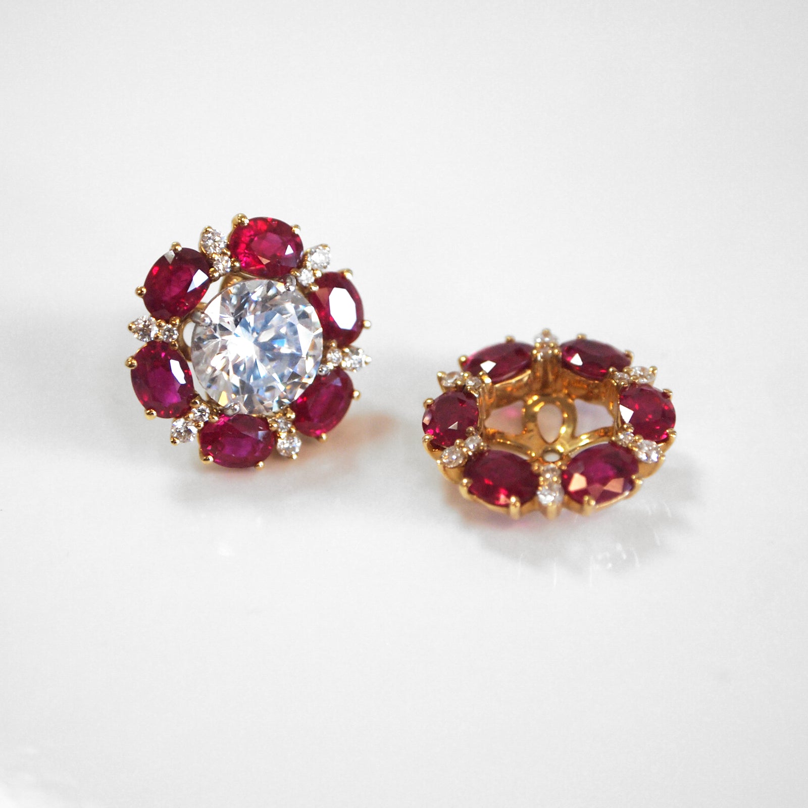 18K Yellow Gold Ruby And Diamond Earring Jackets