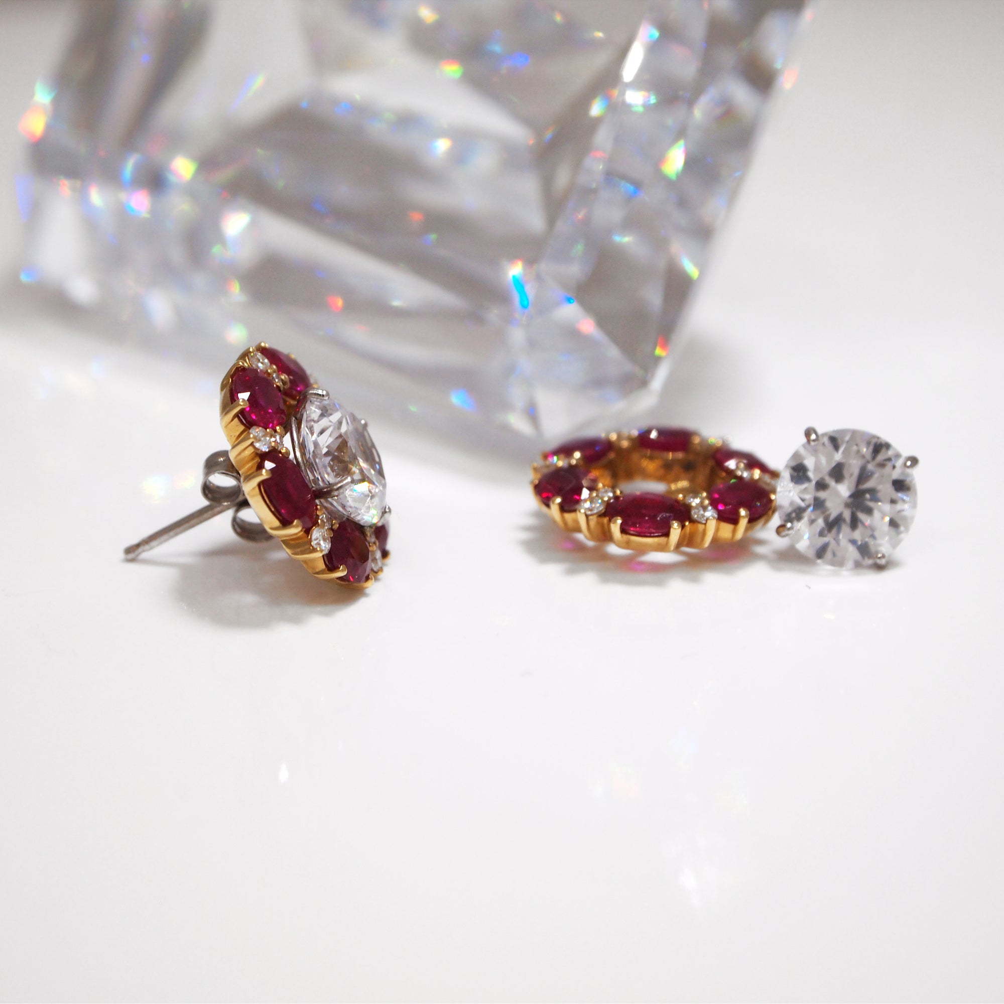 18K Yellow Gold Ruby And Diamond Earring Jackets