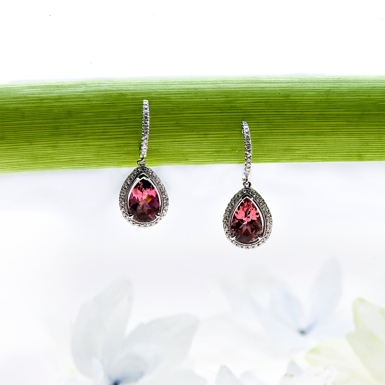 14K White Gold Garnet And Diamond Earrings
