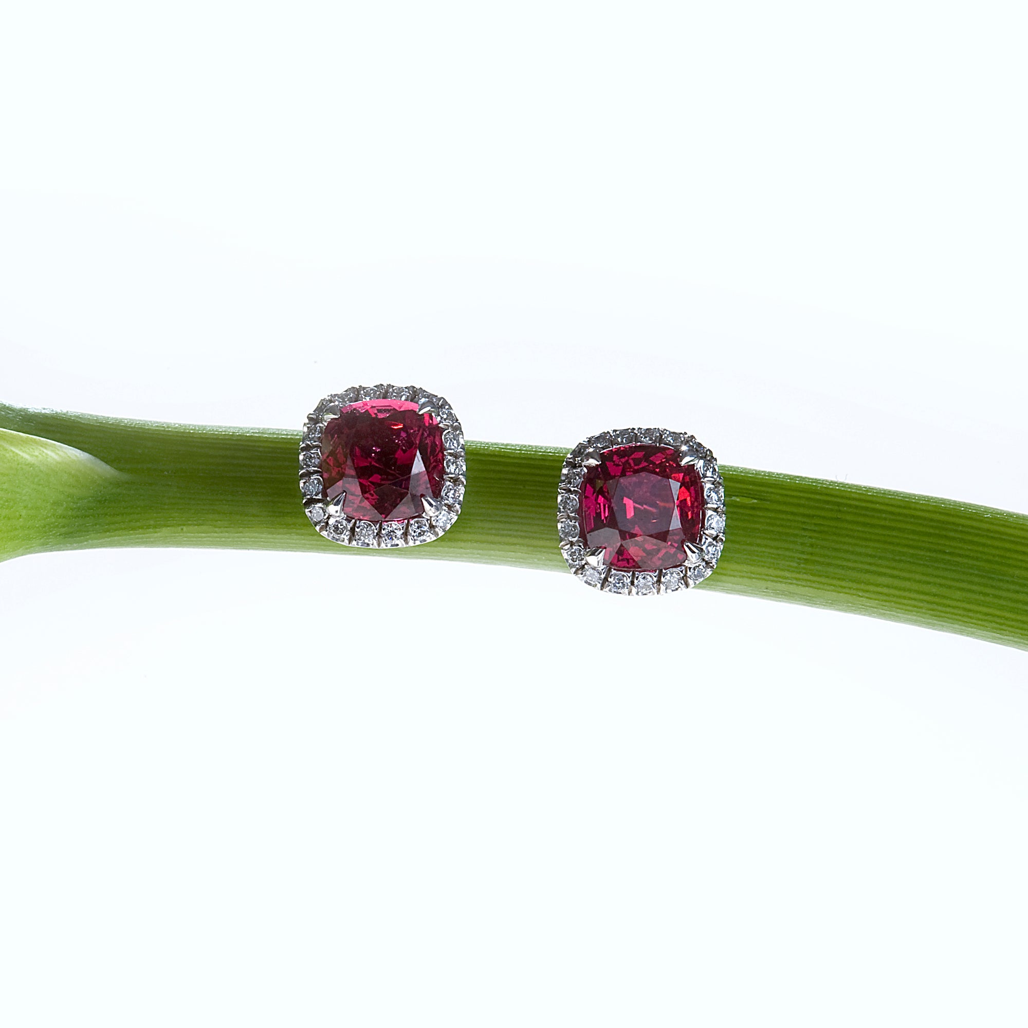 18K White Gold Ruby And Diamond Stud Earrings