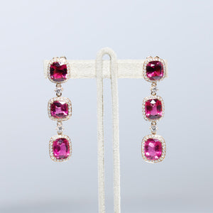 One Of A Kind 18K Rose Gold Rare Rubellite Garnet and Diamond Earrings