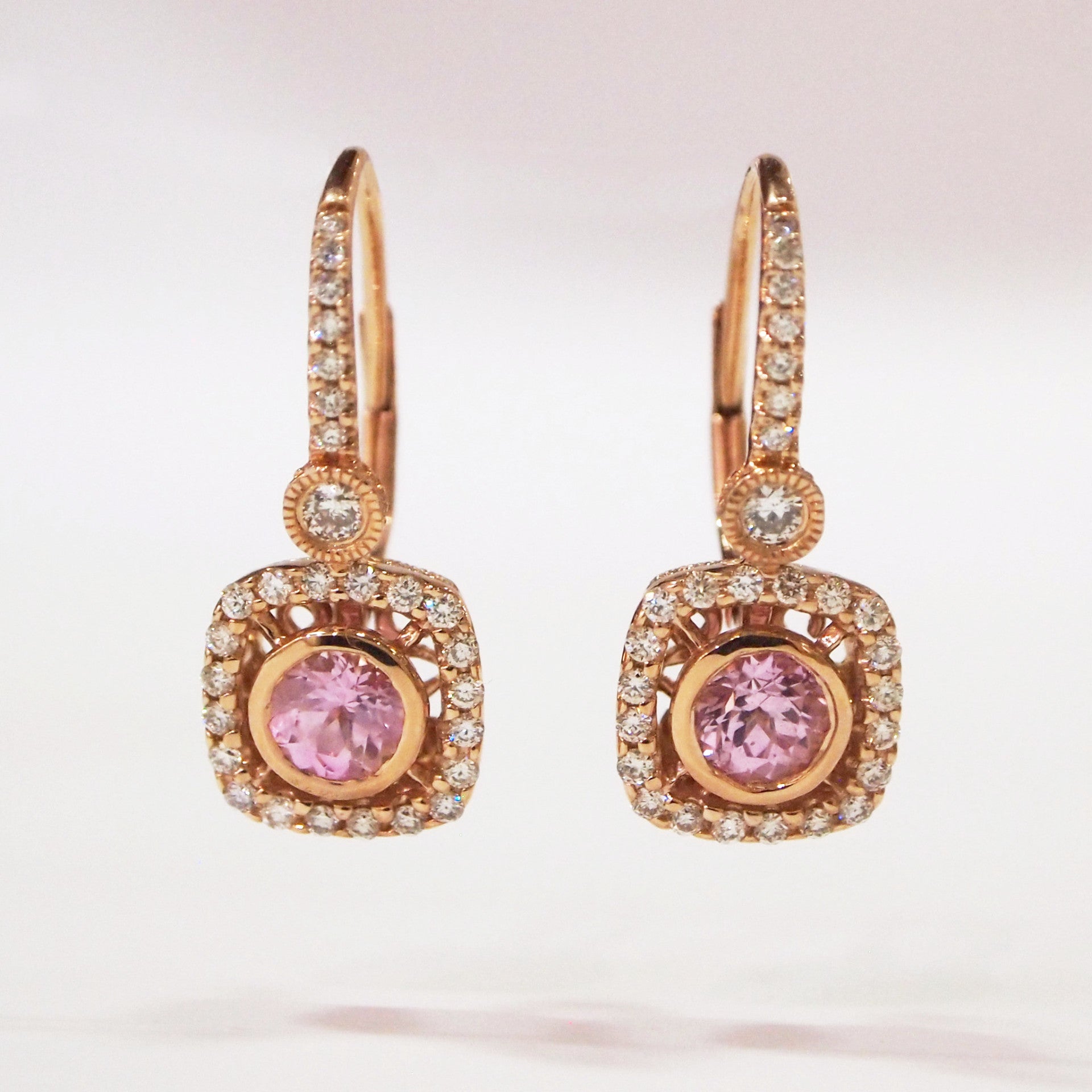 14K Pink Gold Pink Sapphire And Diamond Earrings