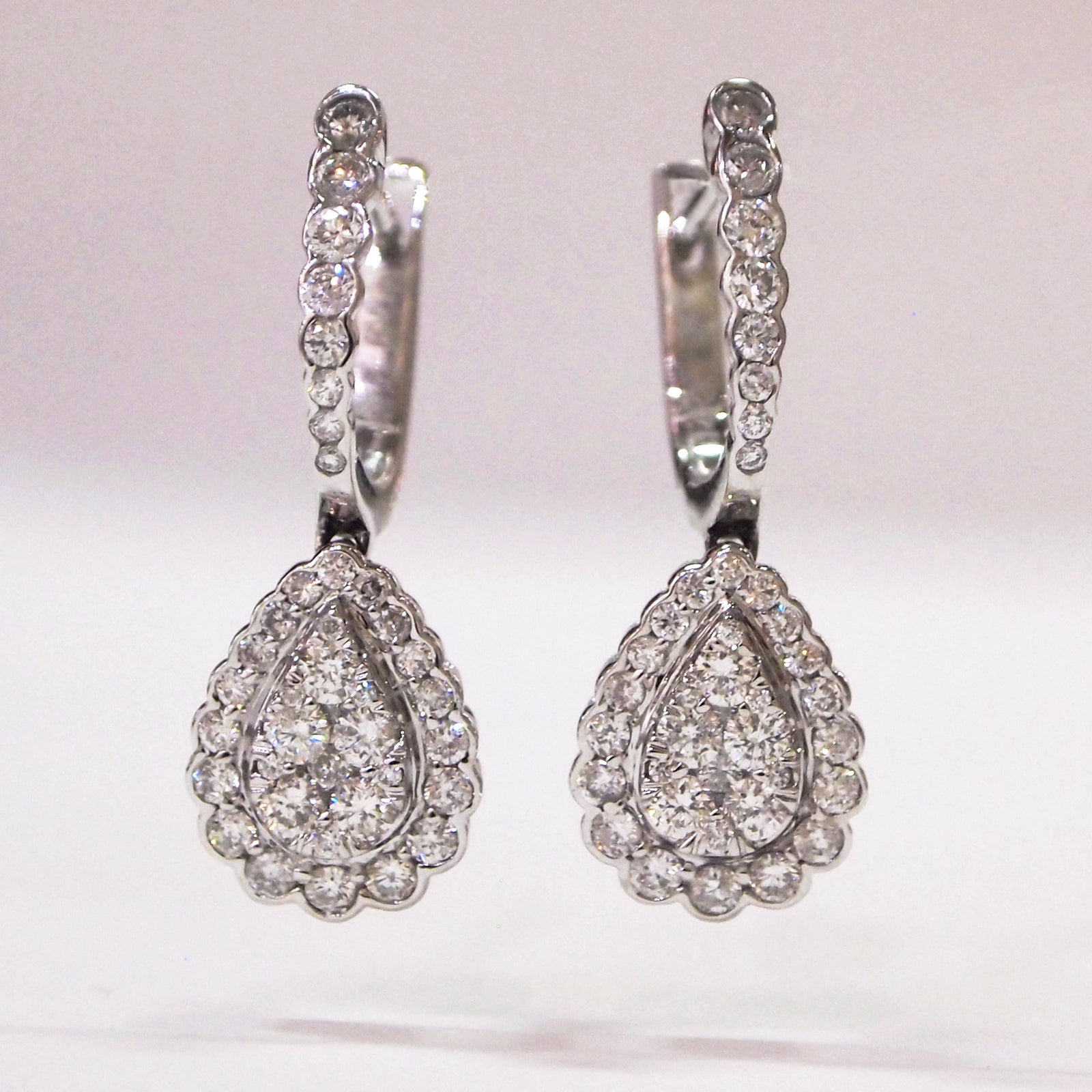 14K White Gold Pear Pave Diamond Earrings