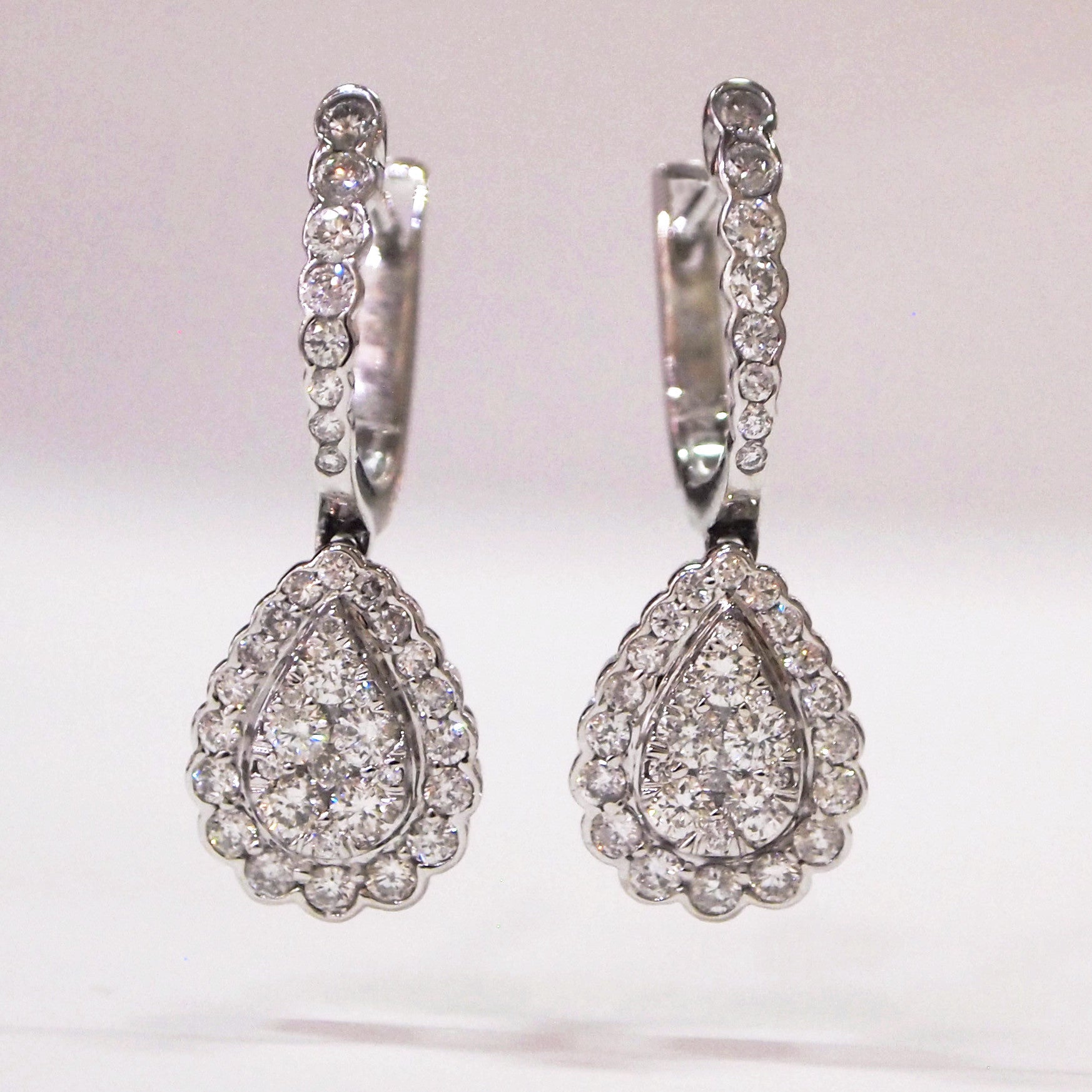 14K White Gold Pear Pave Diamond Earrings