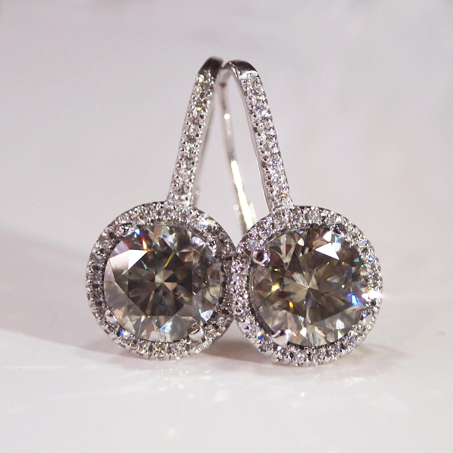 14K White Gold Green-Gray Diamond Earrings