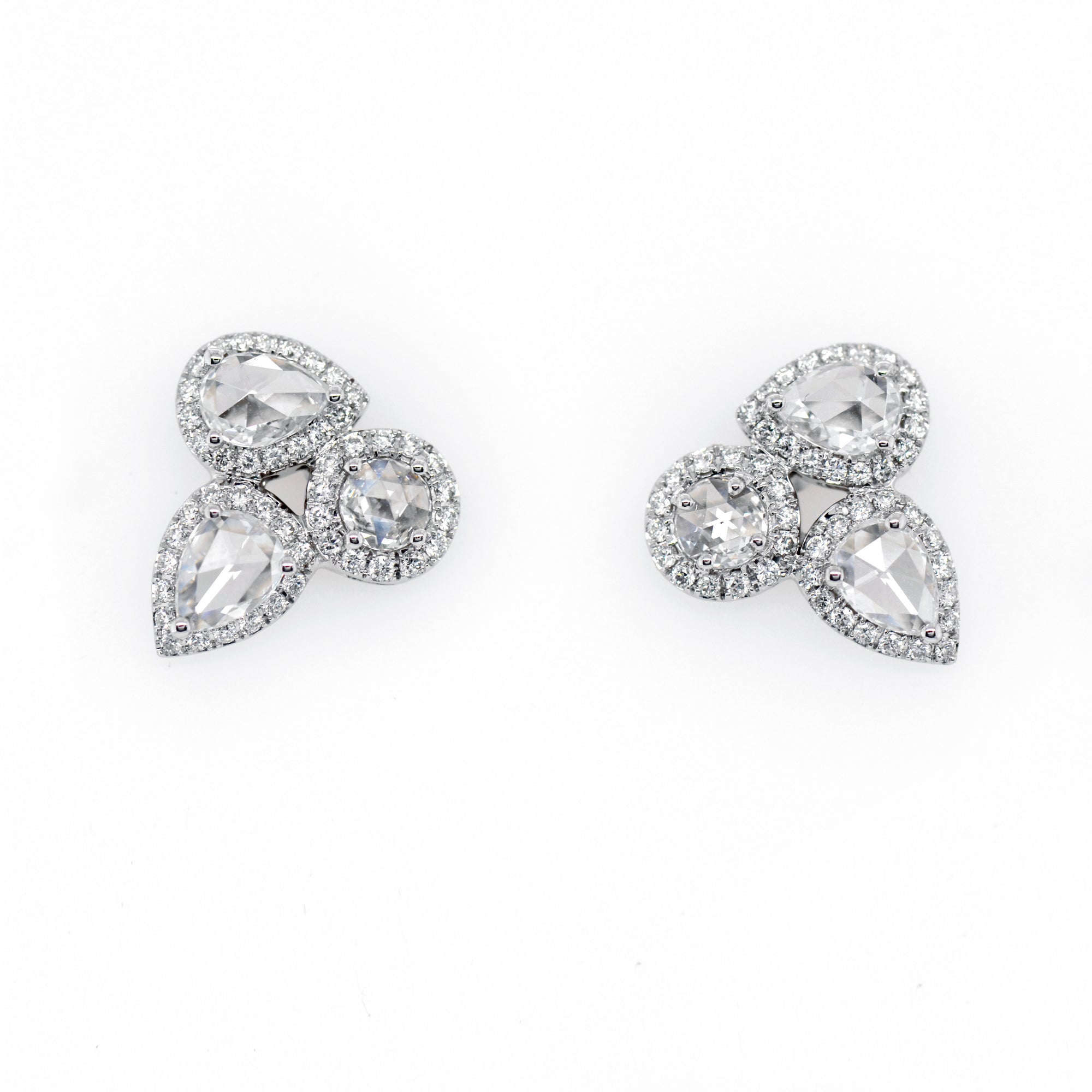 18K White Gold Rose-Cut Diamond Stud Earrings