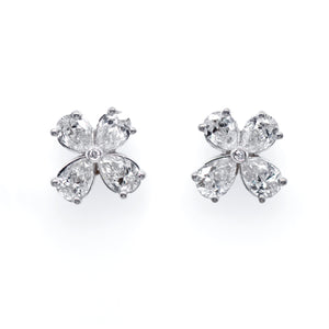 18K White Gold Diamond Clover Stud Earrings