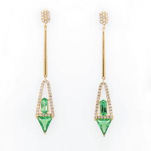 18K Yellow Gold Green Quartz And Diamond Drop Earrings
