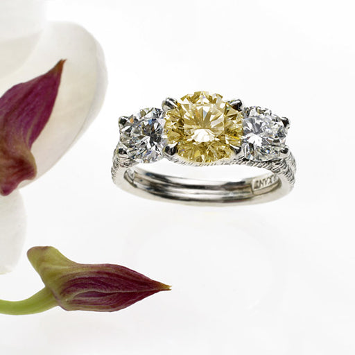Platinum 3-Stone Yellow Sapphire And Diamond Engagement Ring
