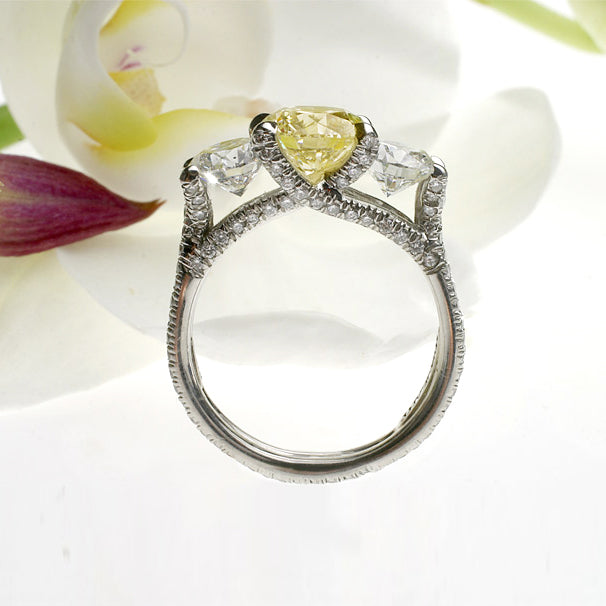 Platinum 3-Stone Yellow Sapphire And Diamond Engagement Ring