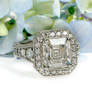 Platinum Art Deco Asscher Diamond Engagement Ring