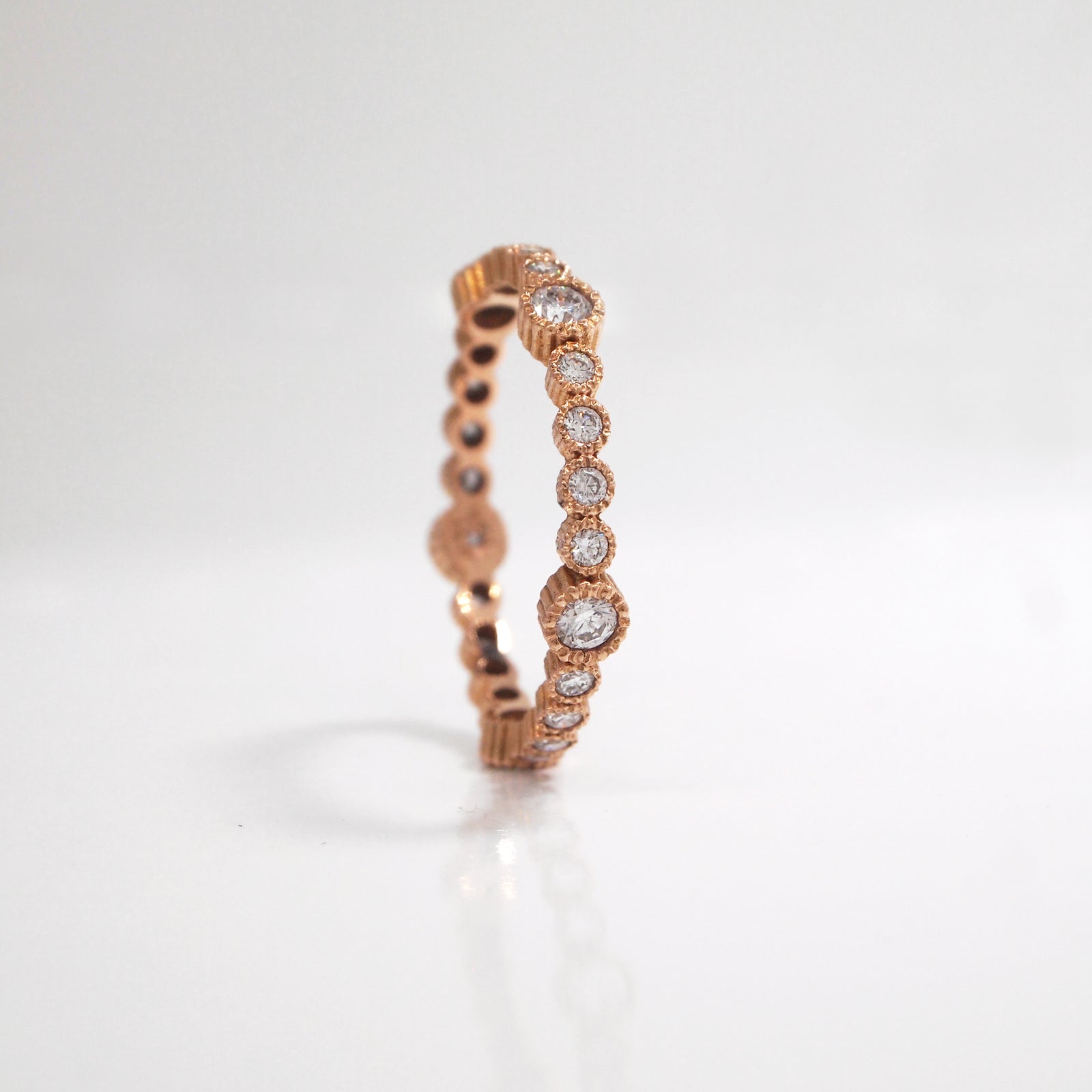 14K Rose Gold Diamond Milgrain Eternity Wedding Band