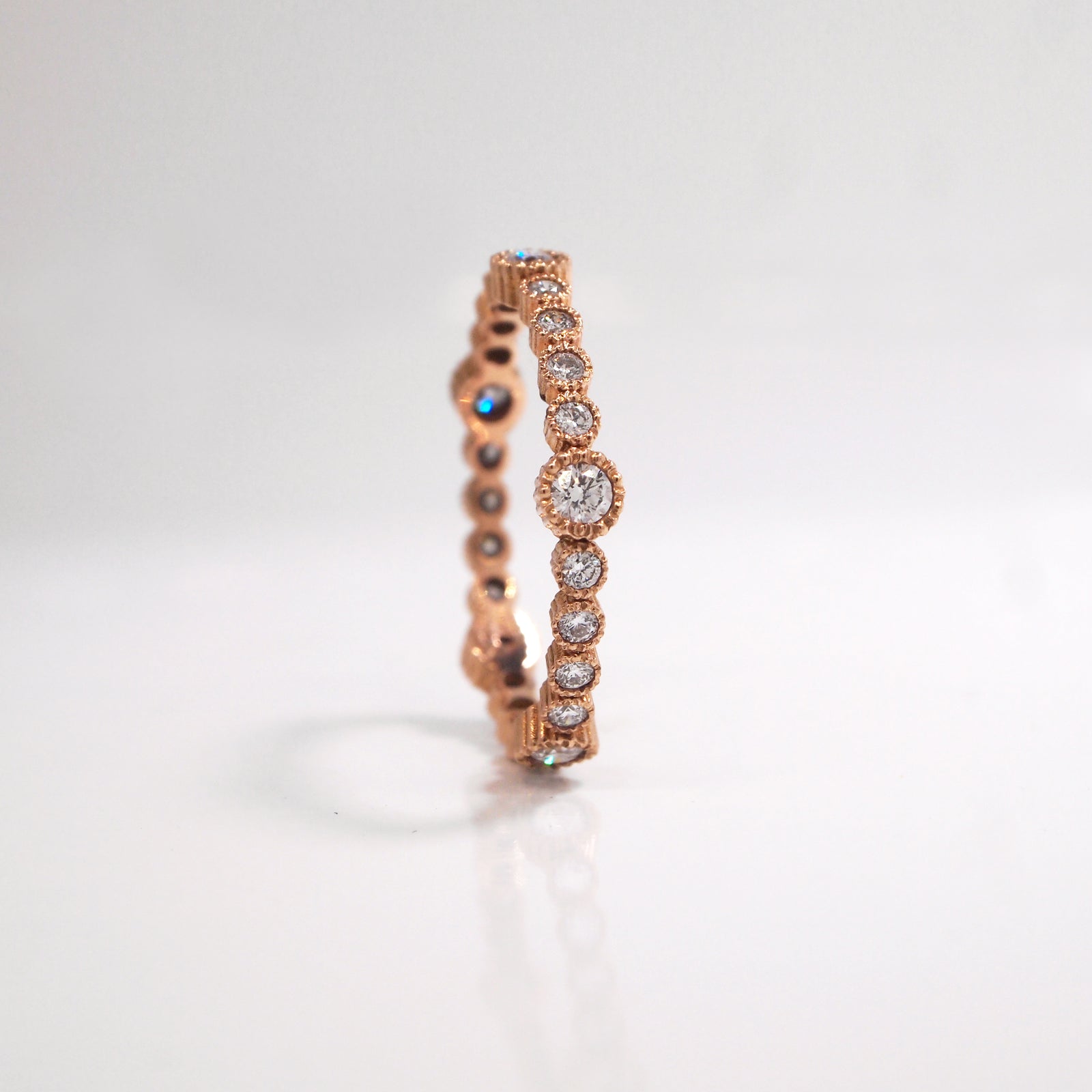 14K Rose Gold Diamond Milgrain Eternity Wedding Band