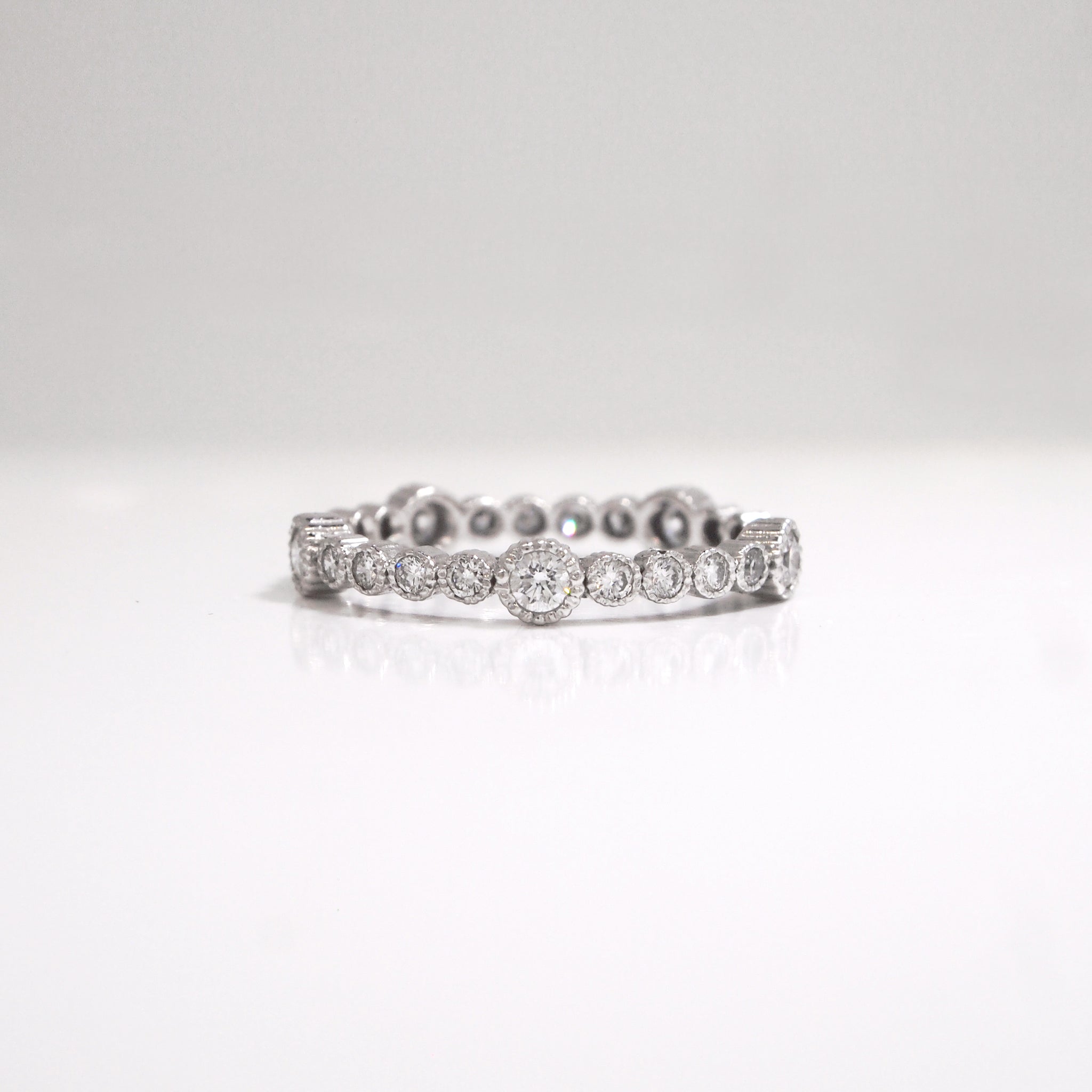 14K White Gold Diamond Milgrain Eternity Wedding Band - Judith Arnell ...