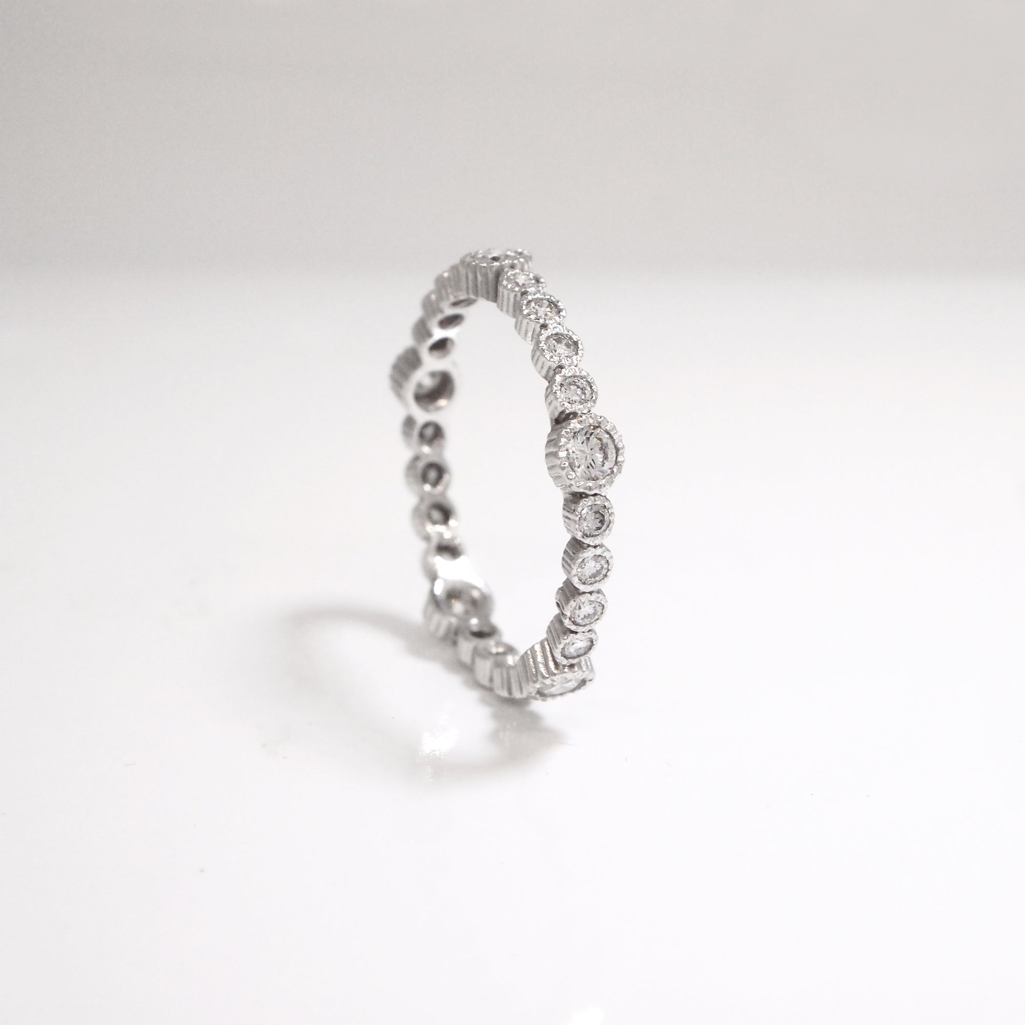 14K White Gold Diamond Milgrain Eternity Wedding Band