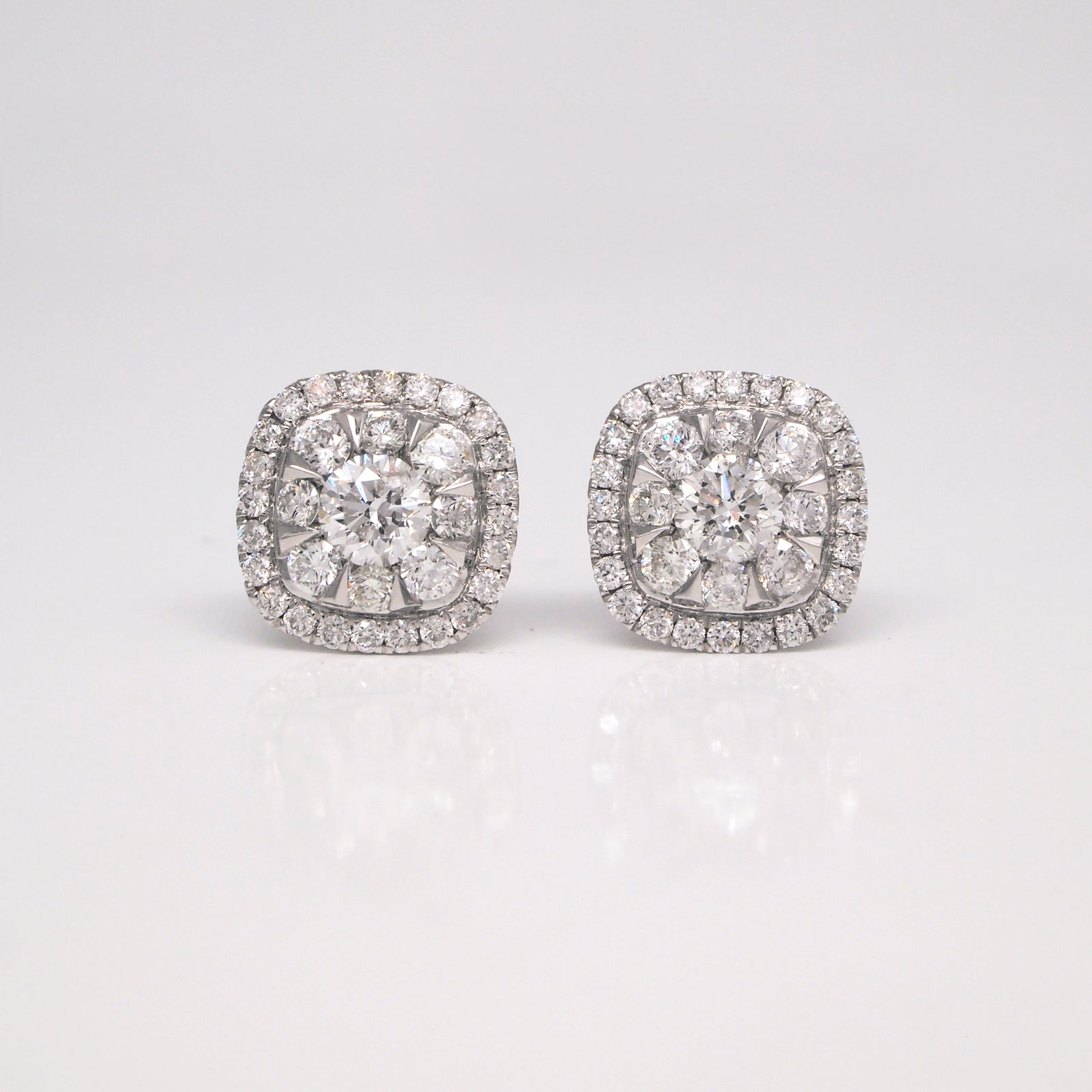 14K White Gold Cushion Shaped Diamond Earrings