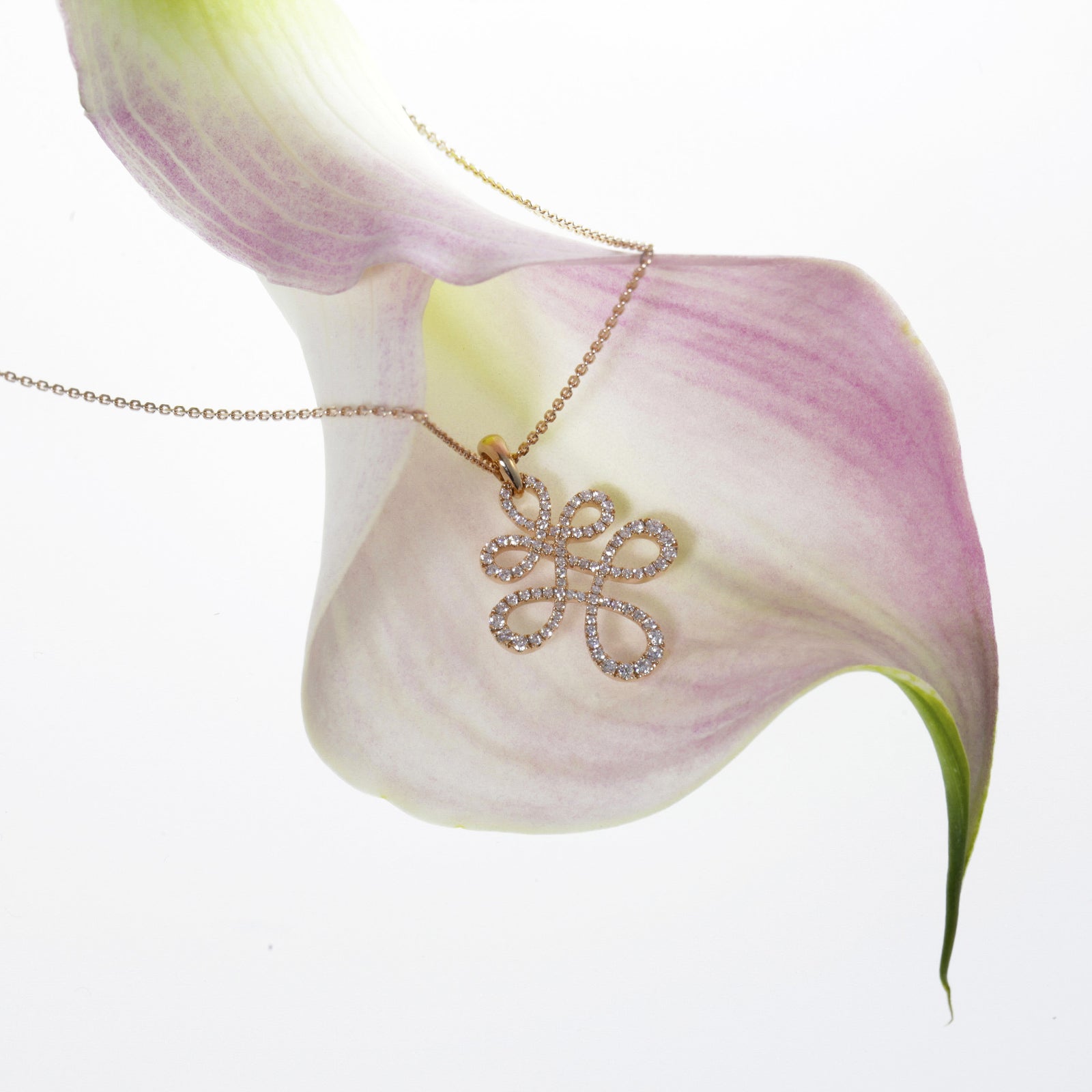 Frederic Sage 14K pink necklace and chain with 914K Pink Gold Diamond Necklace2 round brilliant-cut diamonds