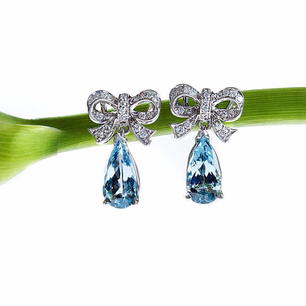 18K White Gold Aquamarine and Diamond Drop Earrings