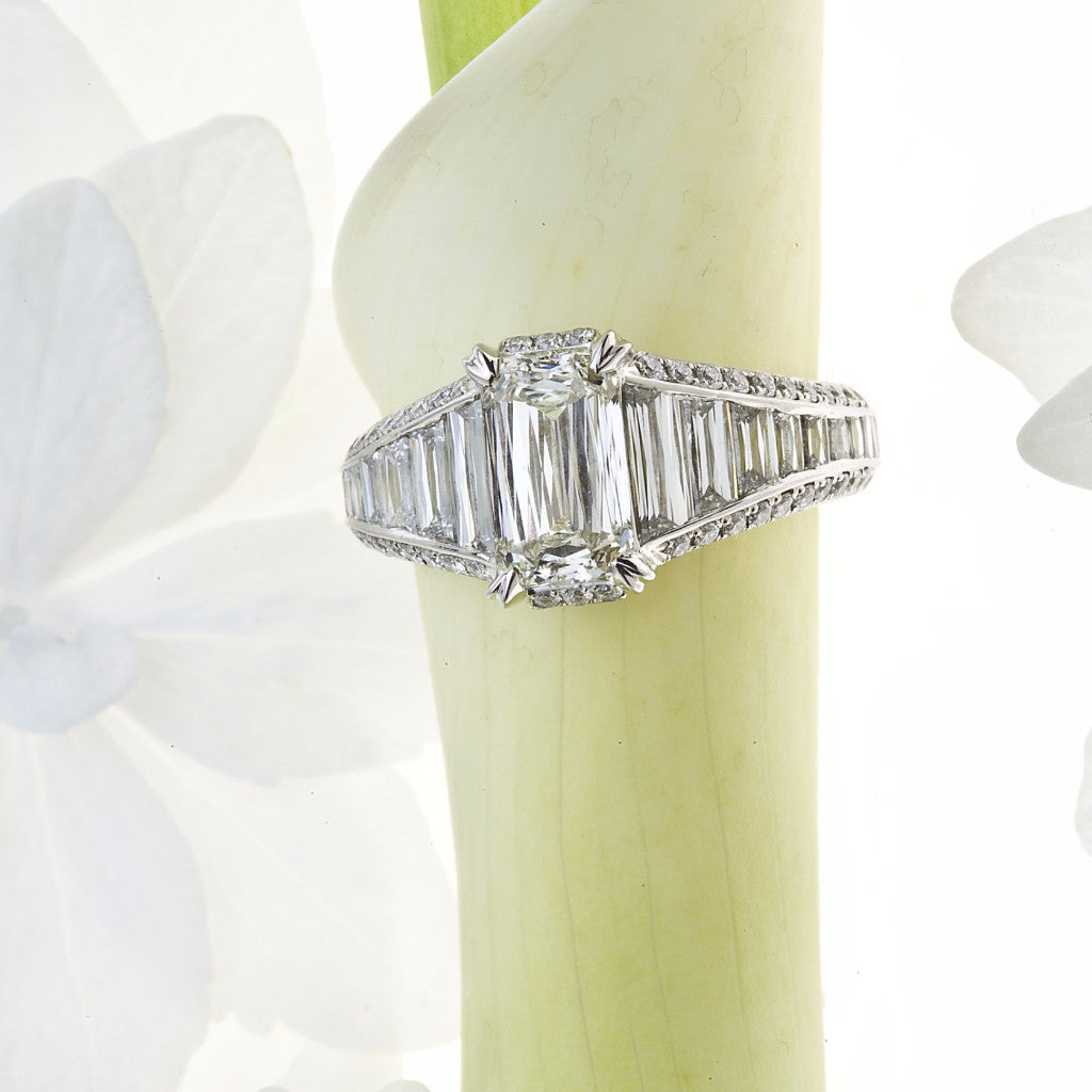 Christopher Designs Emerald Crisscut Platinum Engagement Ring