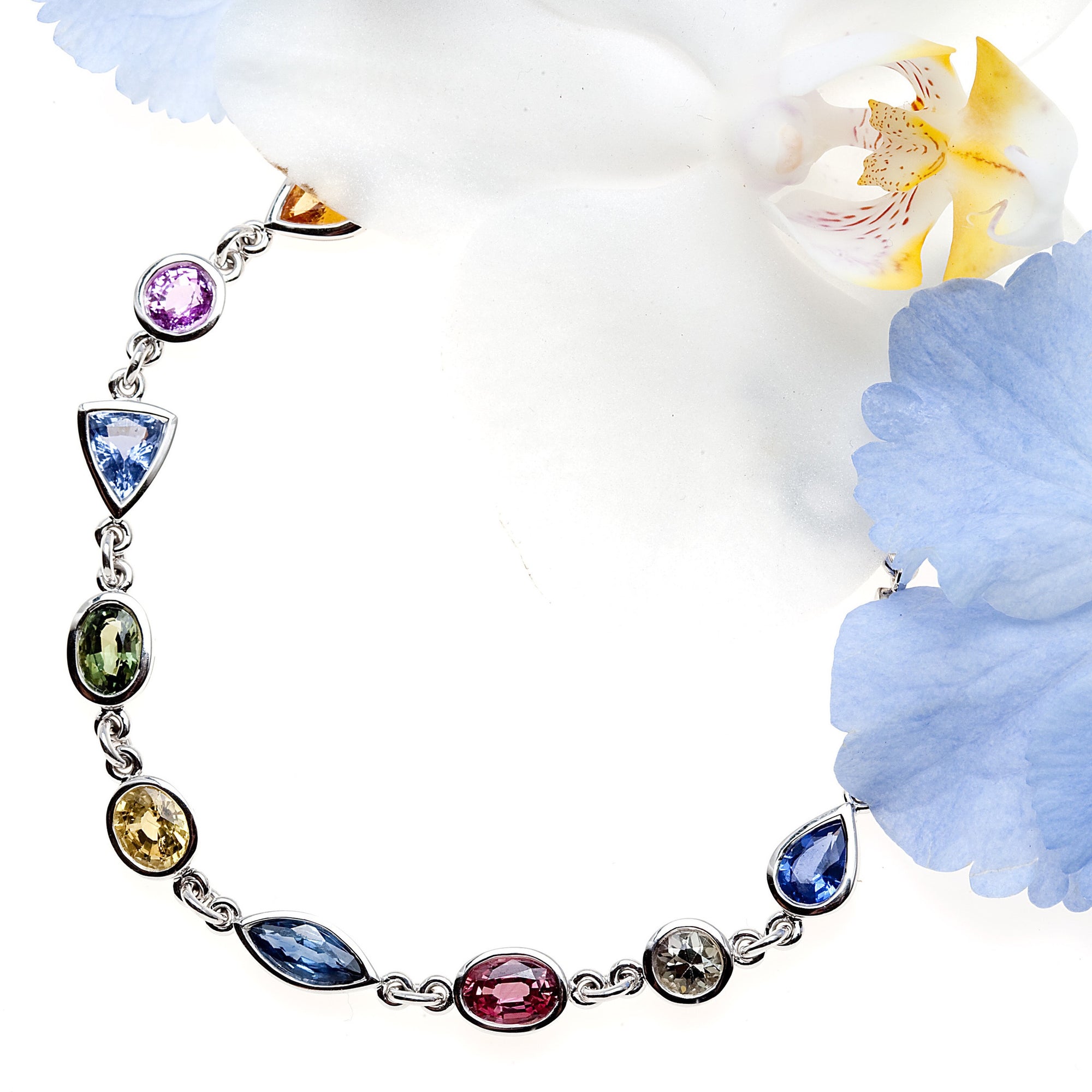Mixed fancy-colored sapphire bracelet