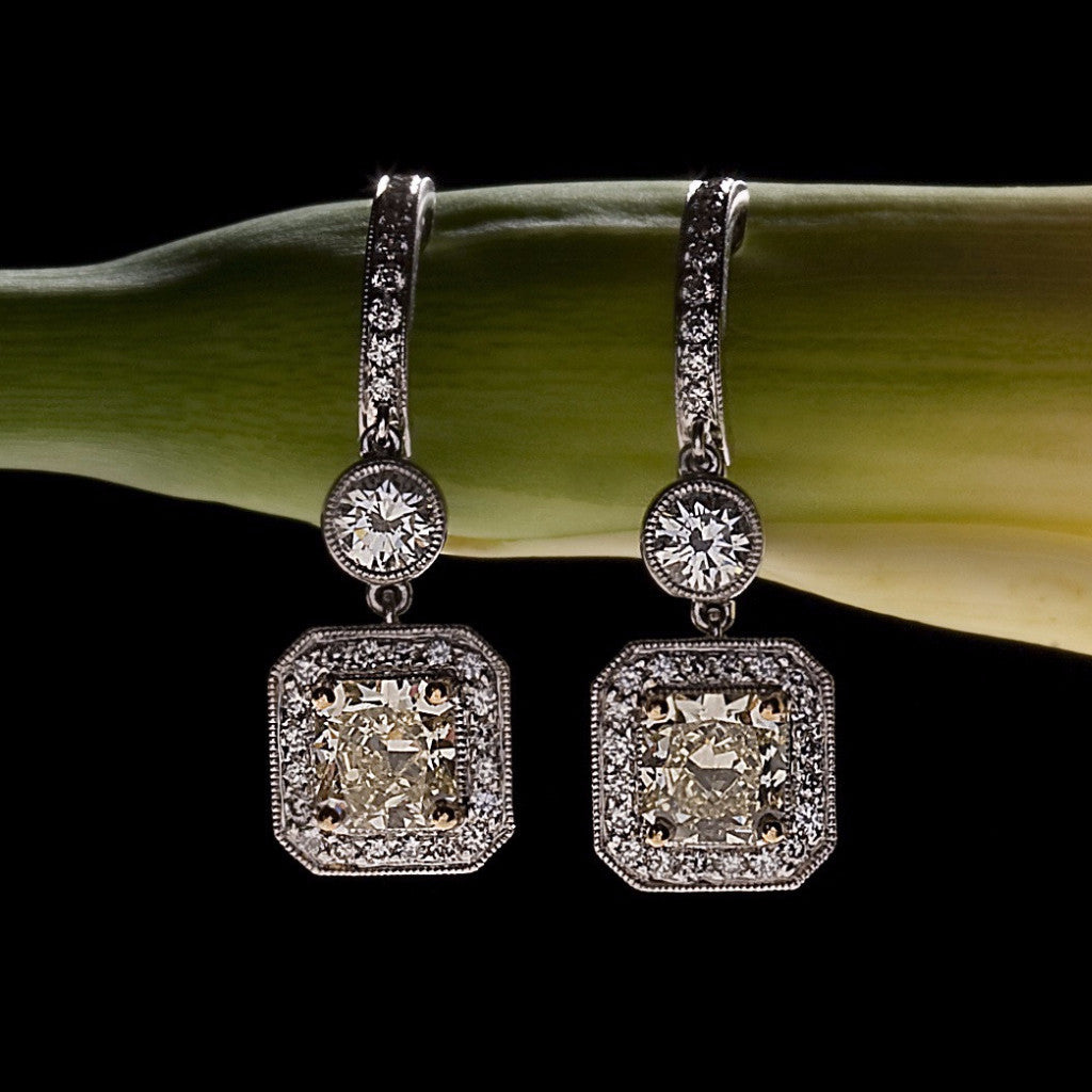White Gold Yellow Diamond Drop Earrings