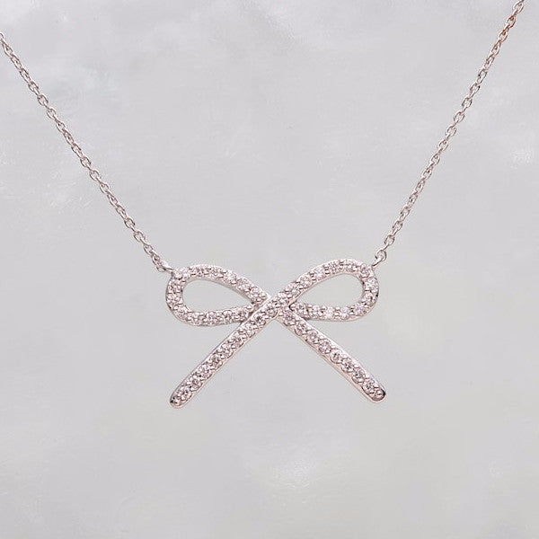 14K White Gold Diamond Bow Pendant