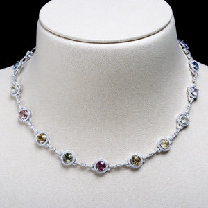 18K White Gold Multicolor Sapphire and Diamond Necklace
