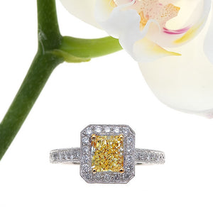 Platinum Pave Yellow Diamond Engagement Ring
