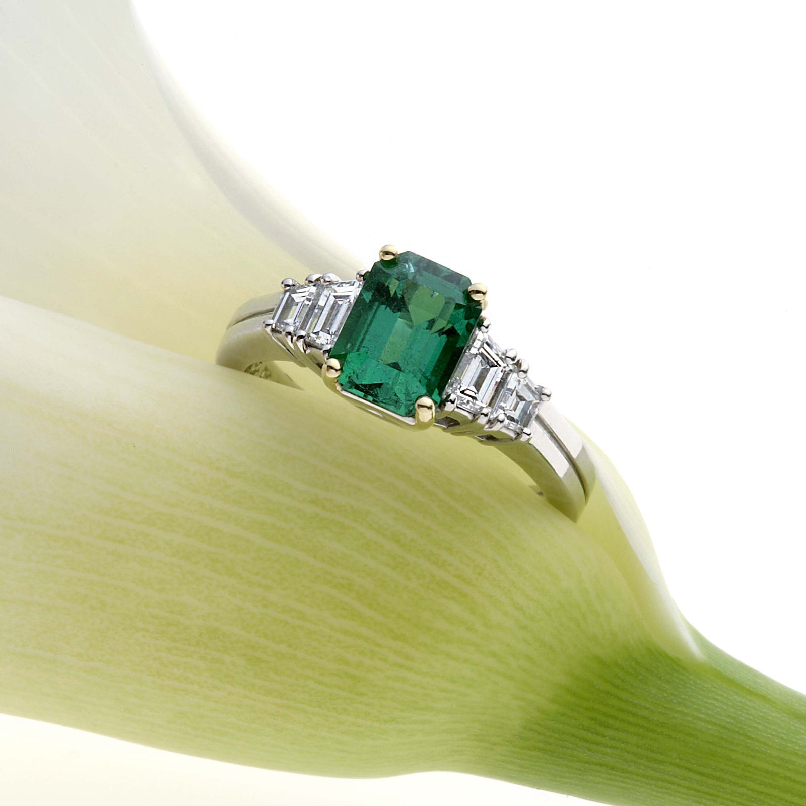 Platinum And 18K Yellow Gold Columbian Emerald and Diamond Ring