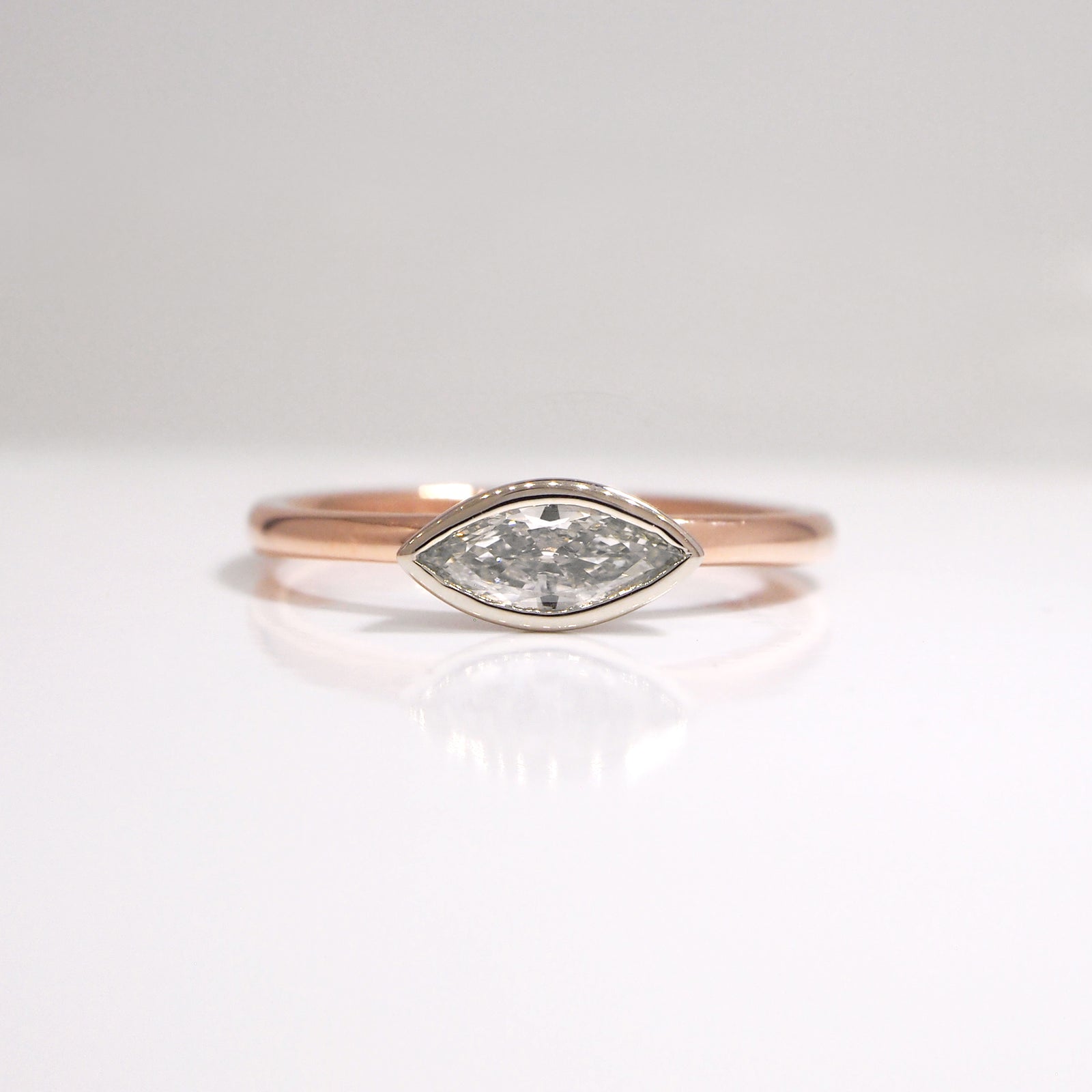 14K Rose and White Gold Marquis Diamond Engagement Ring