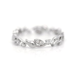 18K White Gold Diamond Flower Eternity Wedding Band