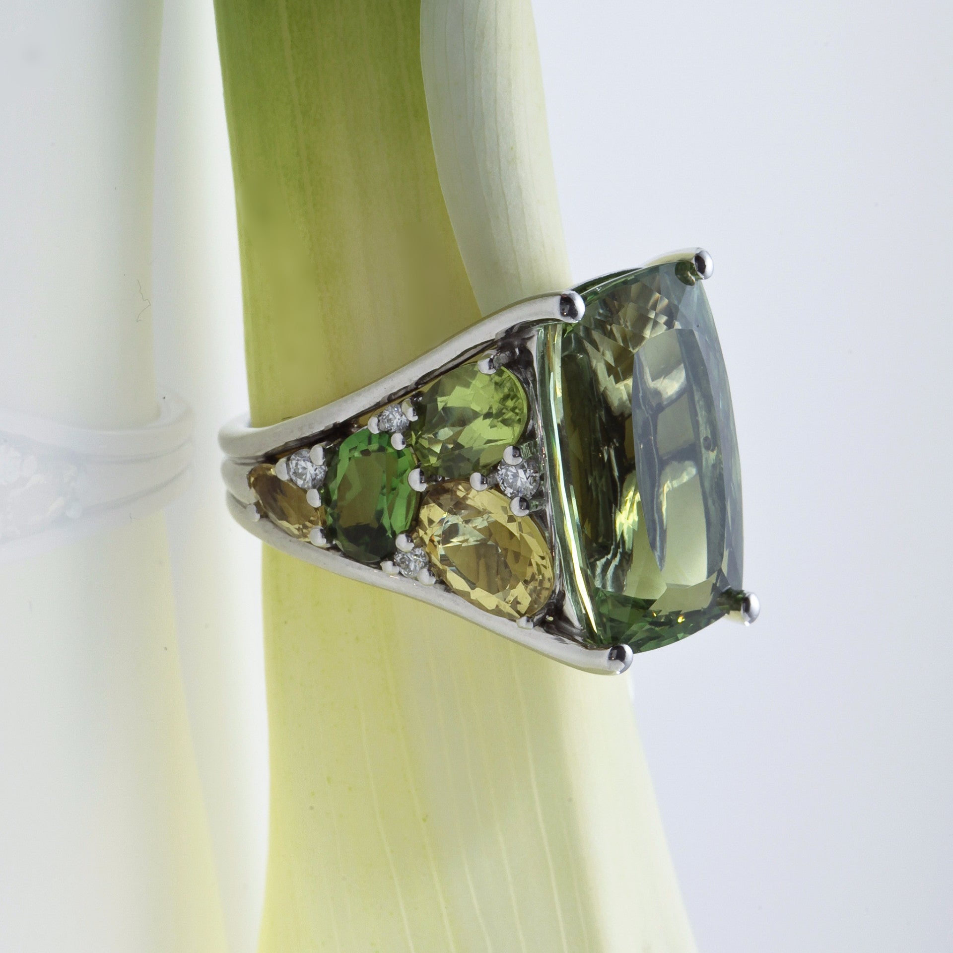 Mark Patterson 18K White Gold Beryl, Tourmaline, Peridot, And Diamond Ring