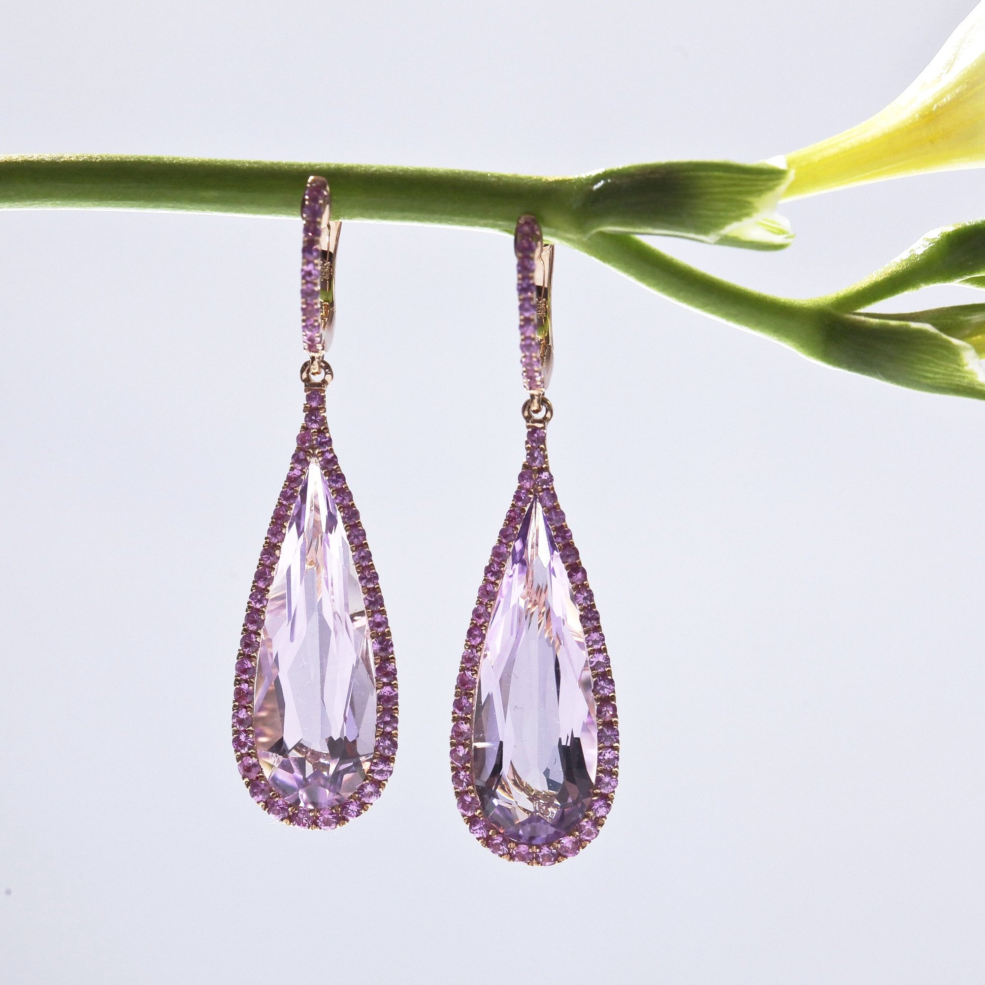 18K Rose Gold Amethyst And Pink Sapphire Earrings