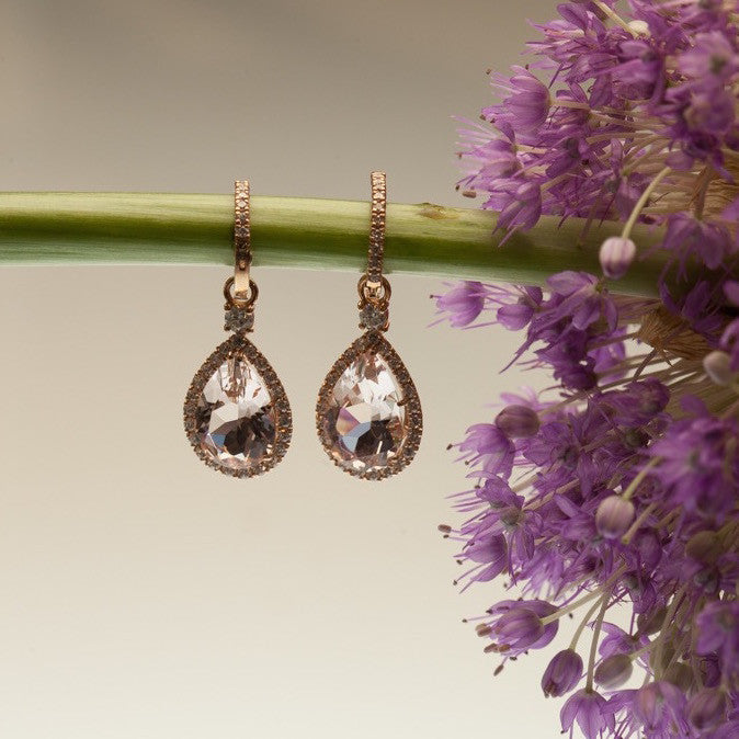 Custom Designed Pink Gold Morganite and Diamond Earrings