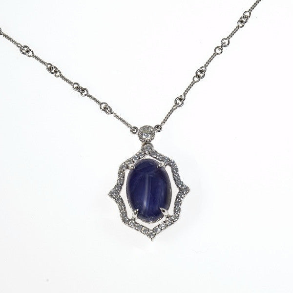 14K White Gold Burmese Sapphire and Diamond Pendant