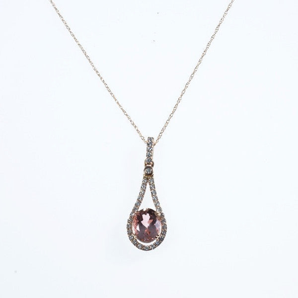 14K Rose Gold Peach Morganite And Diamond Pendant
