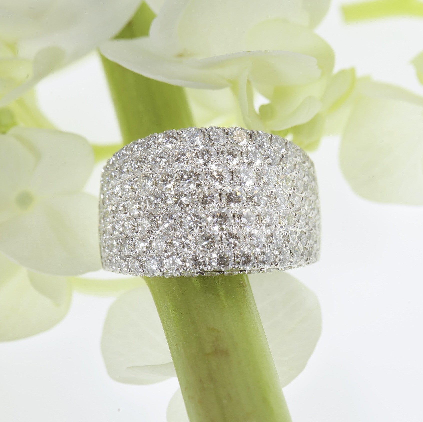 White Gold Pave Set Diamond Band With Brilliant Cut Diamonds