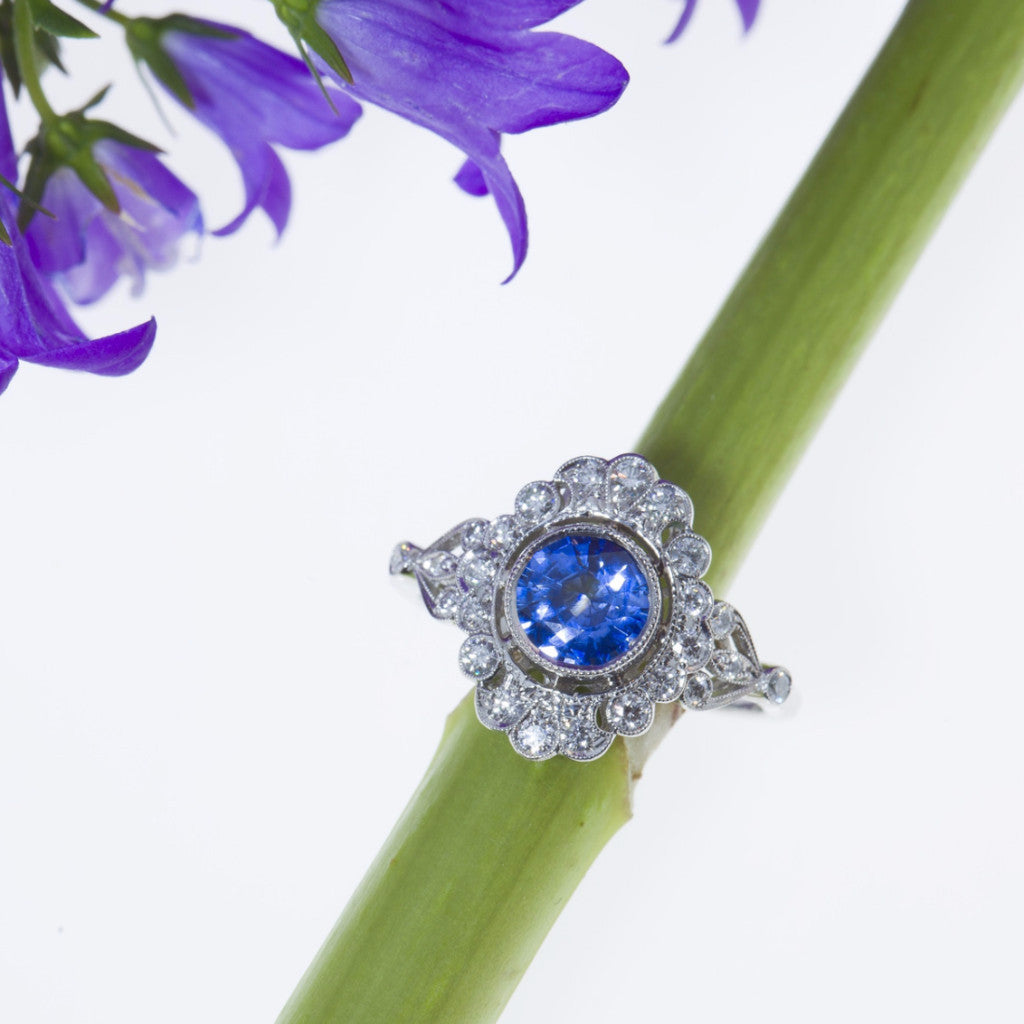 Platinum Antique Style Sapphire and Diamond Ring