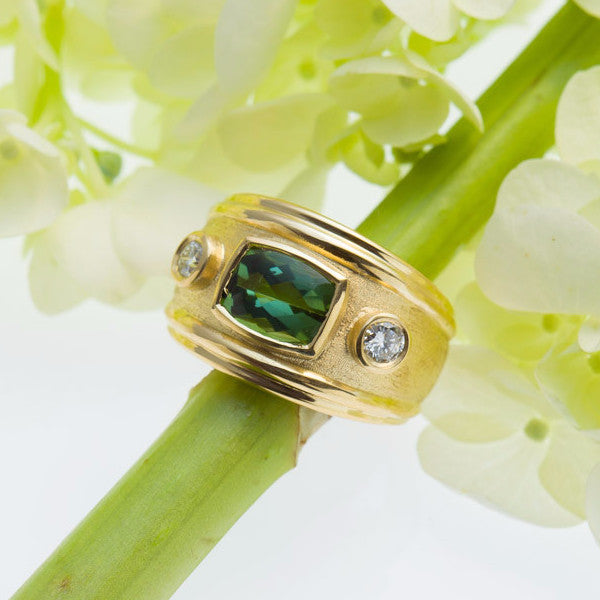 Yellow Gold Tourmaline and Diamond Ring
