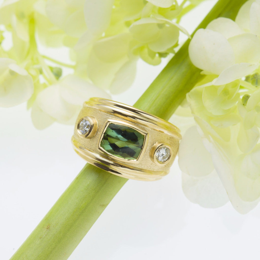 Yellow Gold Tourmaline and Diamond Ring
