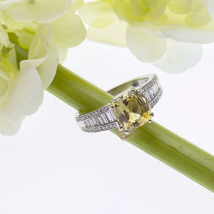 custom design platinum natural yellow sapphire and diamond ring