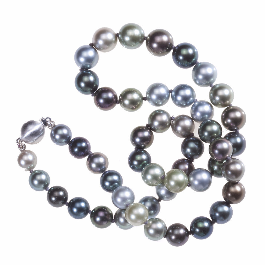 14K White Gold Natural Multicolor Tahitian Pearl Necklace