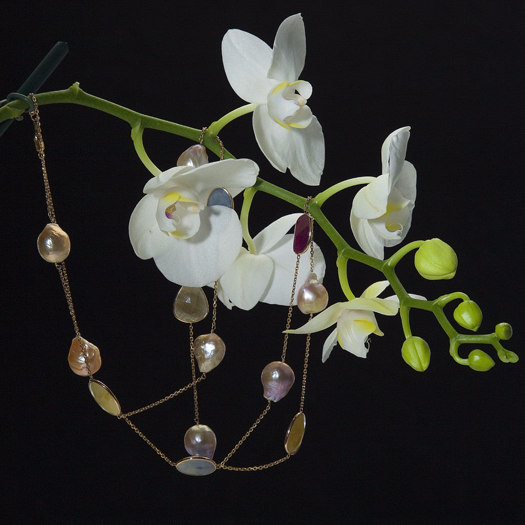 14K Rose Gold South Sea Pearl and Sapphire Slice Necklace