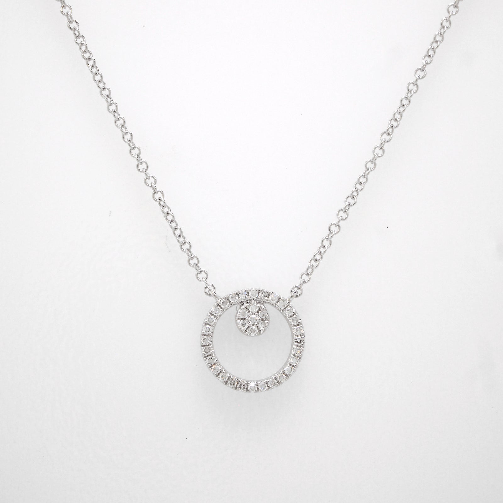 14K White Gold Diamond Circle Necklace