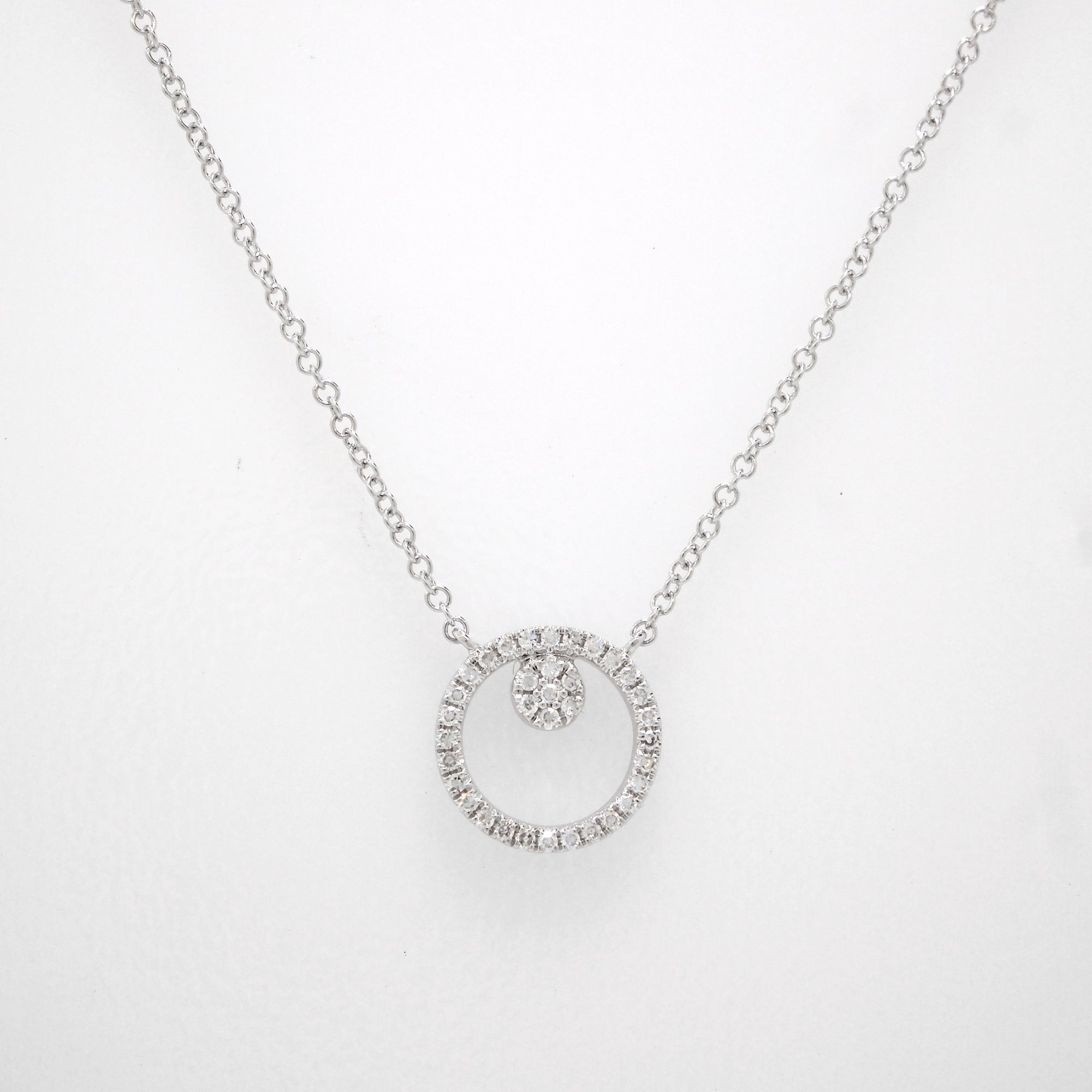 14K White Gold Diamond Circle Necklace