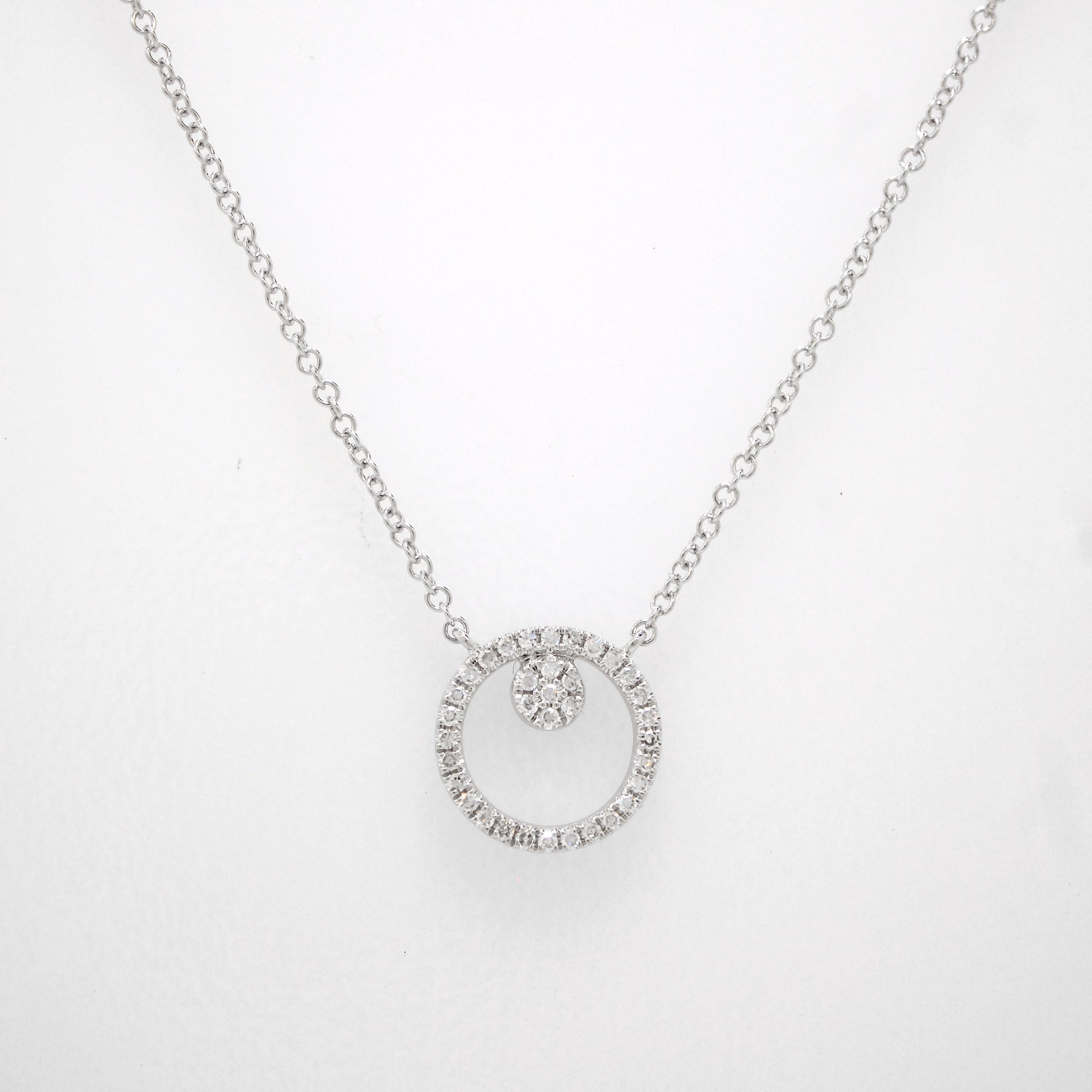 14K White Gold Diamond Circle Necklace